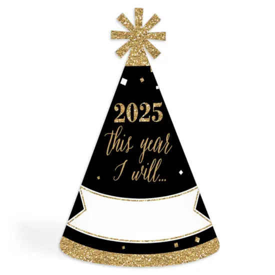 Big Dot of Happiness New Year's Eve - Gold - 2025 Cone New Years Eve Resolution Party Hats for Adults - Set of 8 (Standard Size) {1}