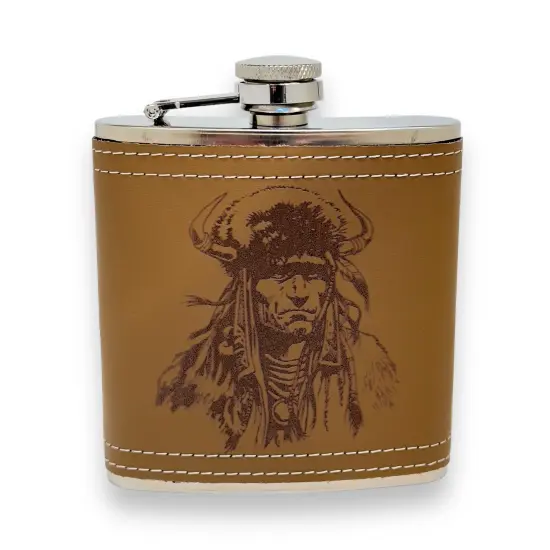 6oz Native Warrior Leather Flask {1}