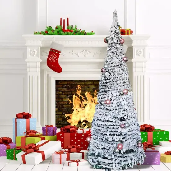 Christmas Pre-Lit Tree 6FT Artificial Foldable Snow Flocked Xmas Tree Home Decor {2}