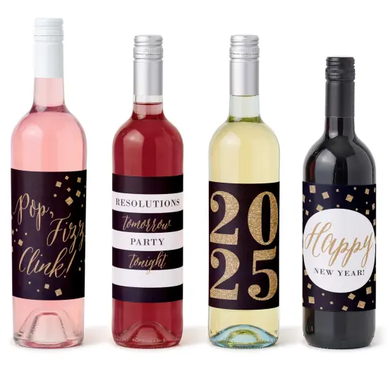 Big Dot of Happiness New Year's Eve - Gold - 2025 New Years Eve Party Decorations for Women and Men - Wine Bottle Label Stickers - Set of 4 {1}