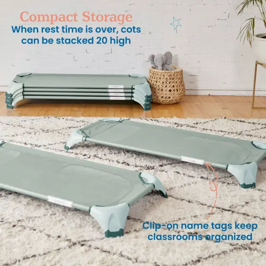 Stackable Cozy Cot with Blanket and Pillow Storage, Ready to Assemble, 6-Pack Sage {5}