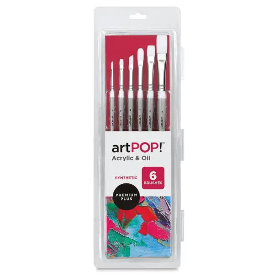 artPOP! Acrylic & Oil Brushes, Set of 6, Premium Synthetic Paint Brushes, Assorted Shapes and Sizes, Short Wooden Handles, Artist Brushes for Acrylic and Oil Paint {3}