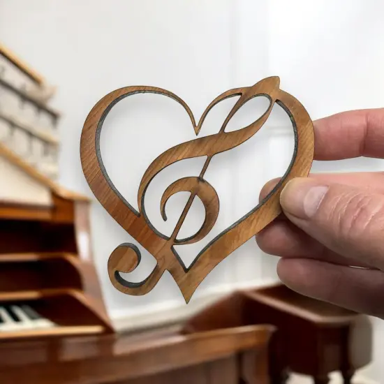 Heart and Treble Clef note - Cedar Ornament {3}
