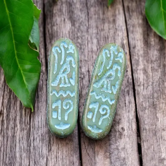 *6* 25x10mm Turquoise Washed Matte Turquoise Picasso Egyptian Cartouche Oval Beads {3}