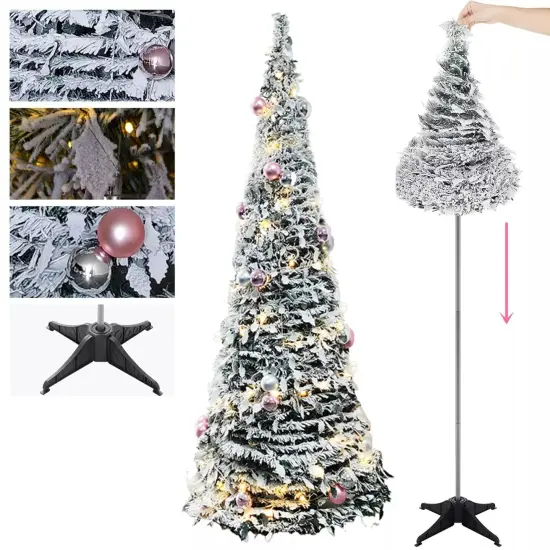 Christmas Pre-Lit Tree 6FT Artificial Foldable Snow Flocked Xmas Tree Home Decor {1}