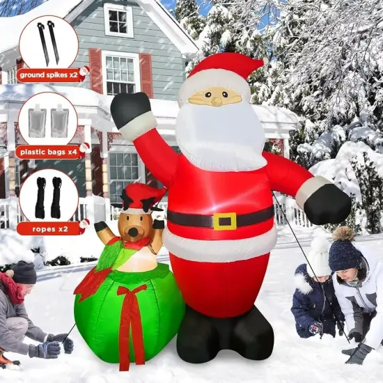 6FT Christmas Inflatable Santa Claus with Reindeer Built-in LED Light Decoration {2}