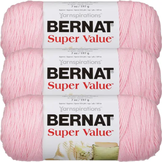 Bernat Super Value Baby Pink Yarn - 3 Pack of 198g/7oz - Acrylic - 4 Medium (Worsted) - 426 Yards - Knitting/Crochet {1}
