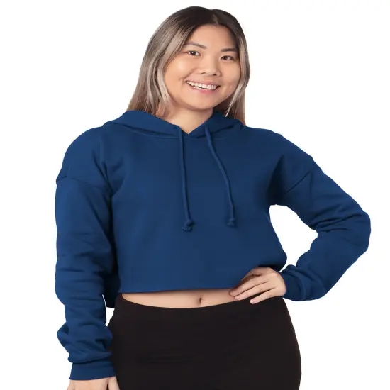 Bayside &reg; Ladies Usa Made Cropped Hooded Sweatshirt NAVY {1}