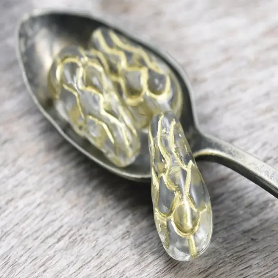 *6* 25x12mm Gold Washed Crystal Mermaid Scale Large Drop Beads {1}