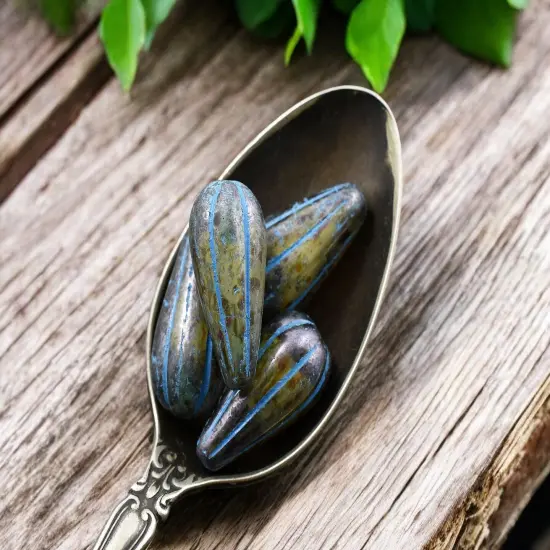 *6* 22x11mm Turquoise Washed Bottle Green Picasso Melon Drop Beads {2}