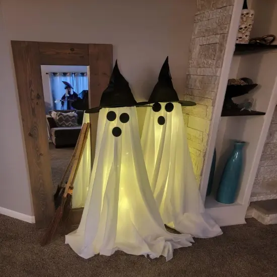 Halloween Decorations Outdoor Indoor 2pcs Spooky Ghost with Witch Hat Scary Ghosts with LED Lights Halloween Decor for Yard Garden Lawn {2}