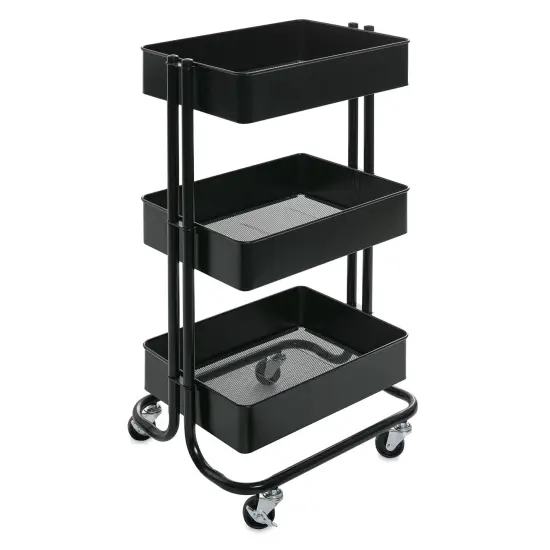 artPOP! 3-Tier Metal Utility Rolling Cart, Black, 32 x 17 x 14.5 Inches, Multifunctional Mesh Tray Organization Cart with Locking Casters for School Supplies, Art Studio, Craft Supplies, Home Storage {2}
