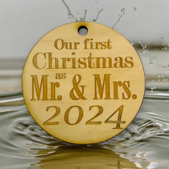 Ornament - 2024 Our First Christmas as Mr and Mrs - Raw Wood 3x3in {6}