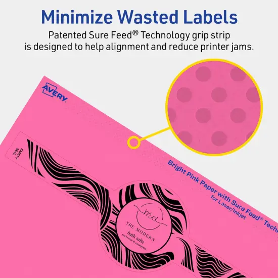 Avery Bright Pink Paper Labels, 2-3/8" x 8" Wraparound {4}
