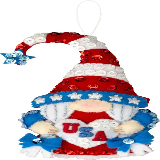 Bucilla Felt Ornaments Applique Kit Set Of 4-Red, White & Blue Gnomes {5}