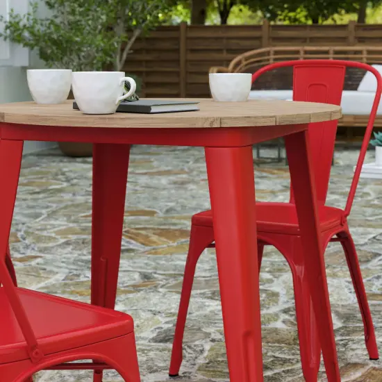 Merrick Lane Dryden Indoor/Outdoor Dining Table, 30" Round All Weather Poly Resin Top with Steel Base BrownTop/SilverFrame {12}