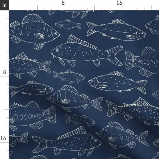 Various Fabrics by the Yard or Fat Quarter Fish Navy Lake Fishing Carp Salmon Camping Bass Perch Trout Custom Printed Fabric by Spoonflower 10321098 {2}