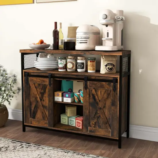 Costway Industrial Buffet Sideboard Cabinet with Spacious Table Top Adjustable Shelves {2}