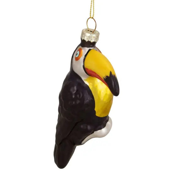 Northlight 4.75" Black and Gold Glass Toucan Bird Christmas Ornament Blue {4}