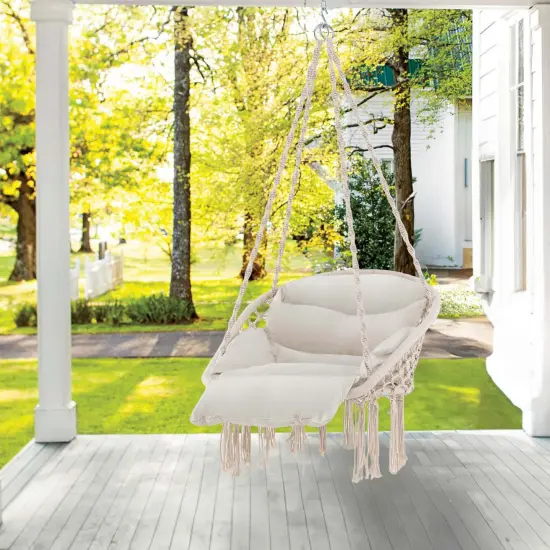 Costway Macrame Hammock Chair with Oversized Padded Cushion Hand-woven Knots and Tassels {4}