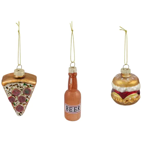 Northlight Pizza, Burger and Beer Glass Christmas Ornaments - 3.5" - Set of 3 Multi {3}