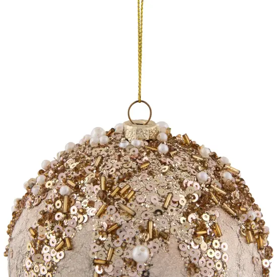 Northlight Beaded Sequin Shatterproof Christmas Ball Ornament - 4" - Champagne Gold {4}