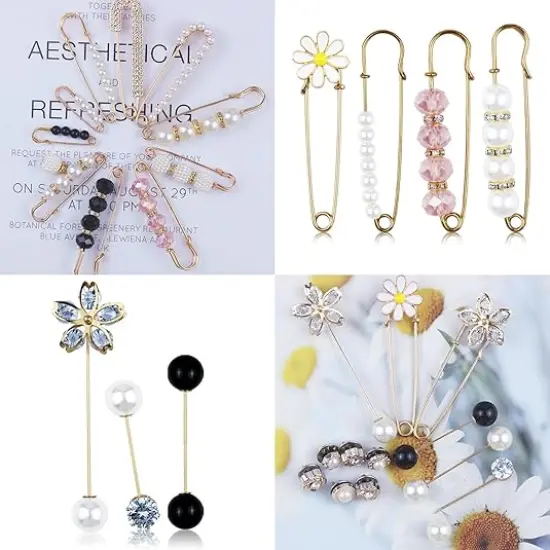22 Pieces Retro Pearl Brooch Pins, Pant Waist Tightener Safety Pins for Sweater Shawl Cardigan Collar Dress Shirt Jeans, Fashion Decoration Accessories for Women Girls {5}