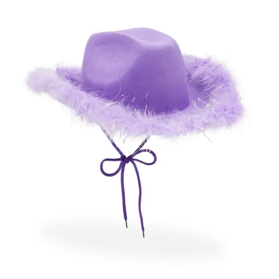 Womens Cowboy Hat - Cute, Fluffy, Sparkly Cowgirl Hat with Feathers for Halloween, Birthday, Bachelorette Party (Purple) {1}