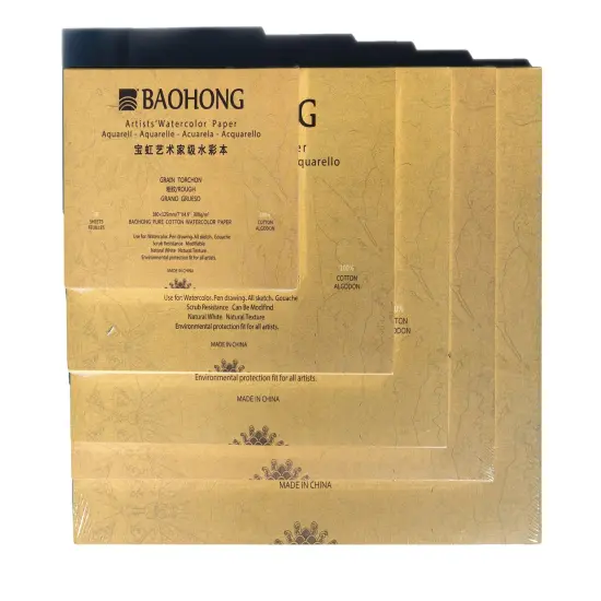 BAOHONG Artists&lsquo; Watercolor Paper 100% Cotton, 140lb/300gsm, Watercolor Block, 20 sheets, Rough Grain {2}