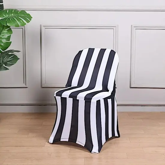 Black White Striped Premium Spandex Stretchable Folding CHAIR COVER Party Home {4}