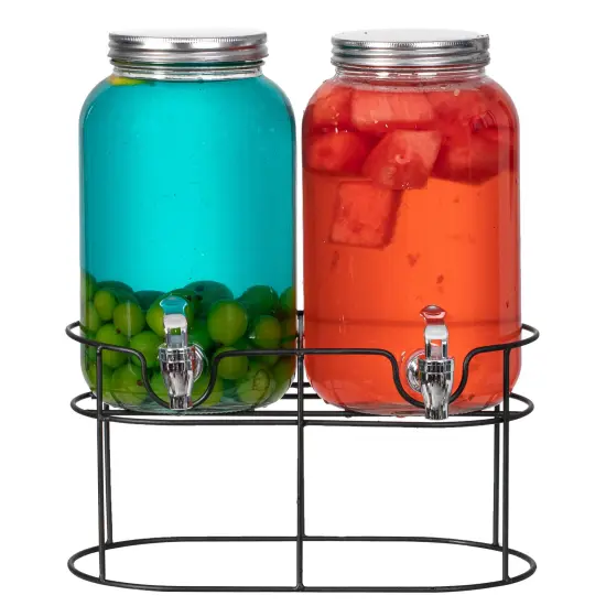Basicwise 2-Pcs Glass Drink Dispenser Set - Ideal for Serving Beverages, Water, Lemonade and Juice at Picnics, Camping Trips, Wedding and Parties Classic {1}