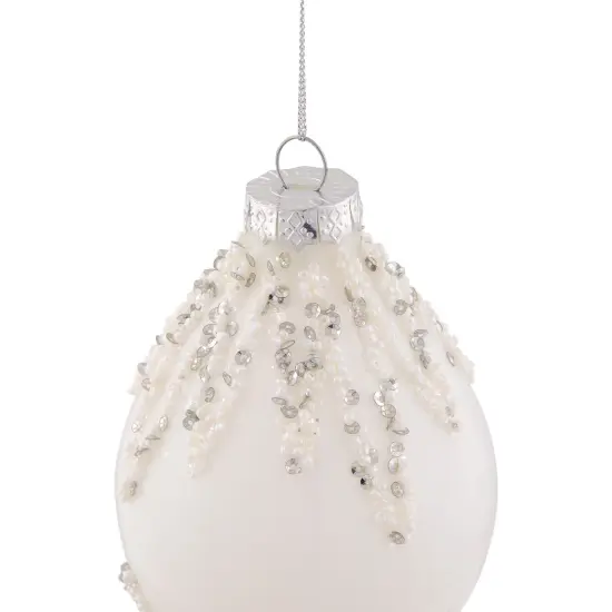 Northlight Beaded and Sequins Christmas Glass Finial Ornament - 5" - White and Silver {5}