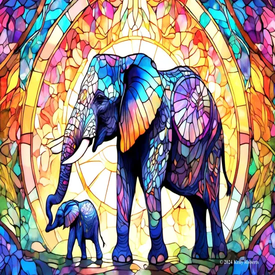 Sunsout Stained Glass Zoo Elephants 1000 pc Jigsaw Puzzle 73306 {1}