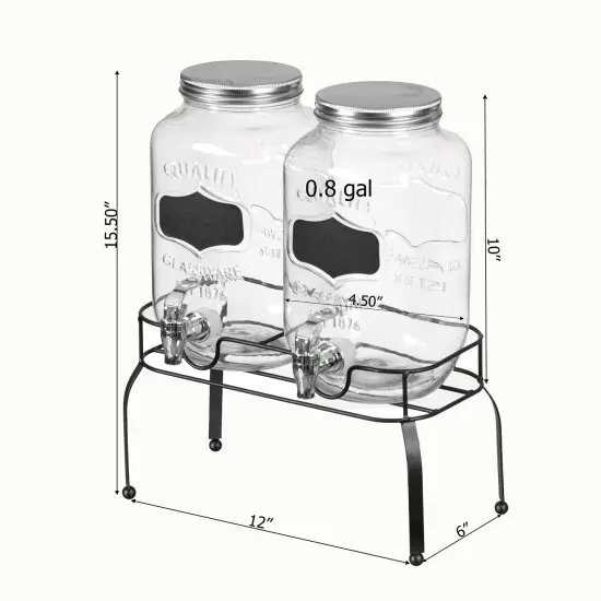 Basicwise 2-Pcs Glass Drink Dispenser Set - Ideal for Serving Beverages, Water, Lemonade and Juice at Picnics, Camping Trips, Wedding and Parties Chalkboard {12}