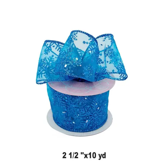 Blue Sparkle Snowflake Ribbon 10 Yards x 2.5 Inches 1 Roll Blue Sparcle Snow {1}