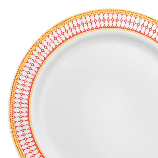 White with Red and Gold Chord Rim Plastic Dinner Plates - 10.25" (120 Plates) {1}