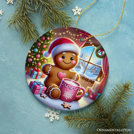 Cozy Gingerbread Man Pink Themed Ornament, Delightful Christmas Gift and Decor {6}