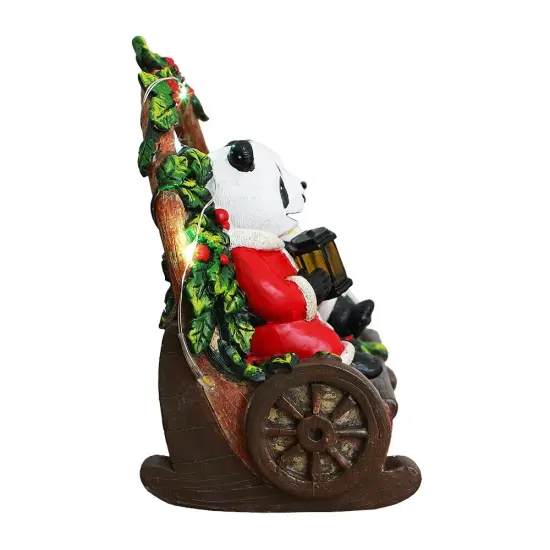 Nostalgic Panda Duo Festive Lighted Figurine, 6" LED Christmas Bear Statue {6}