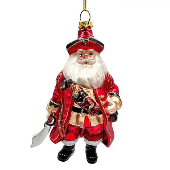Santa Pirate Glass Christmas Ornament, Sea Sailer Bandit Unique Tree Decor {1}