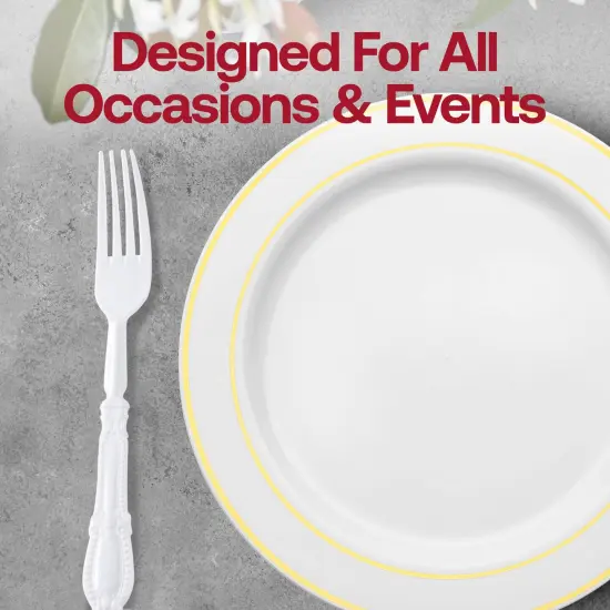 White Baroque Disposable Plastic Dinner Forks (480 Forks) {6}