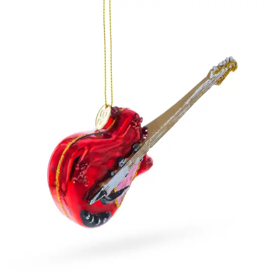 Red Electric Guitar Glass Christmas Ornament {3}