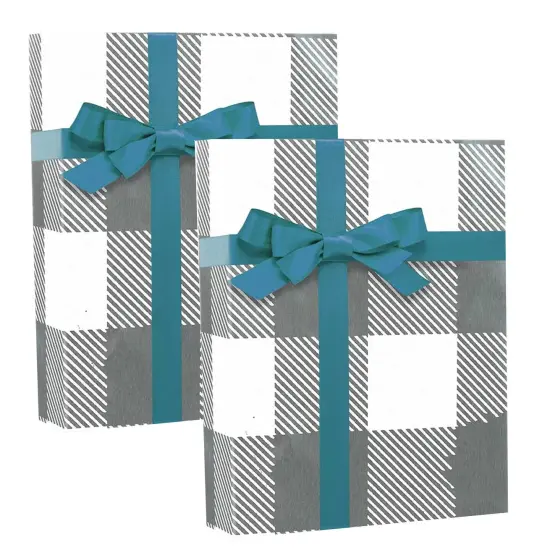 Plaid Christmas Wrapping Paper Silver Metal Lumberjack 26 ''x833 ' {5}