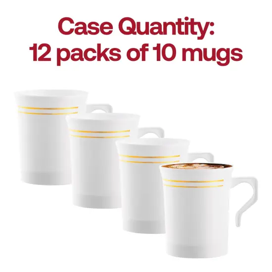 White with Gold Edge Rim Round Plastic Coffee Mugs - 8 oz. (120 Mugs) {5}