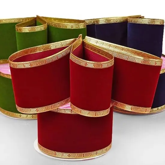 Velour Wired Ribbon with Glitter Trim 4" x 10 yd {3}