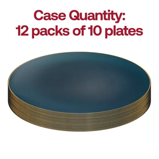 Navy with Gold Rim Organic Round Disposable Plastic Dinner Plates - 10.25" (120 Plates) {4}