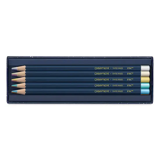 Caran d'Ache Cosmic Blue Metallic Color Pencils - Assorted Colors, Set of 10 {1}