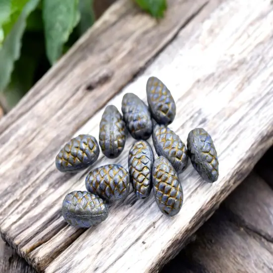 *10* 13x8mm Dark Bronze Washed Slate Blue Pine Cone Beads {4}