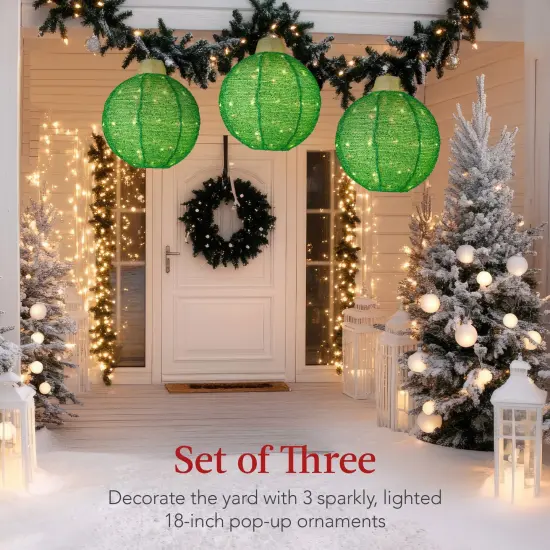 Best Choice Products 3-Piece Hanging Pop-Up Outdoor Christmas Ornaments, LED Lights, 8 Light Functions Green {2}