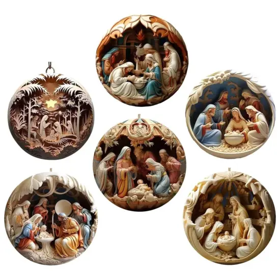 Kitcheniva 2D Wooden Vintage Birth of Jesus Nativity Scene Christmas Ornaments {2}