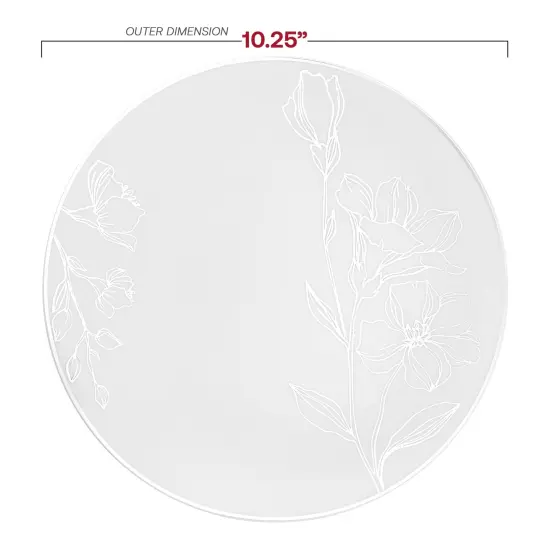 White with Silver Antique Floral Round Disposable Plastic Dinner Plates - 10.25" (120 Plates) {3}
